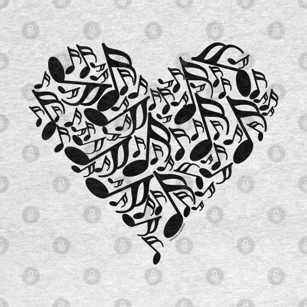 Black Music Notes Heart by Barthol Graphics
